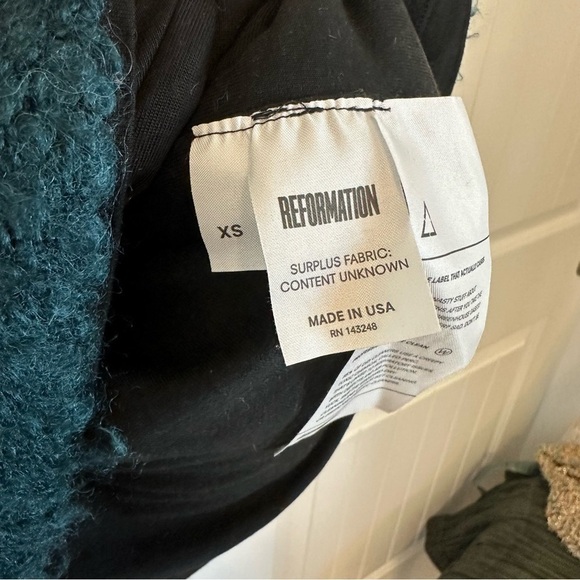Reformation XS Teal Loki Textured Shag Boucle Teddy Sweater Mini Dress / Tunic - Picture 5 of 11